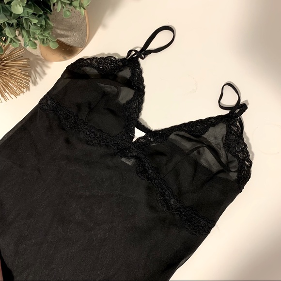 H&M | Lace Sheer Black V-Neck Sexy Lingerie Maxi Slip Dress - Picture 5 of 6